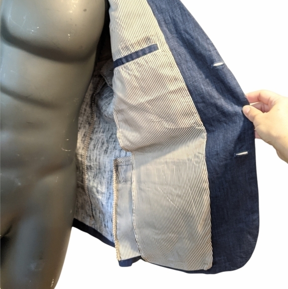 FIVE Four men’s 100% linen navy blue blazer XL - Picture 7 of 12